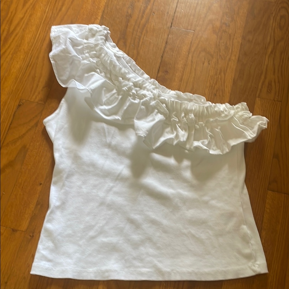 Anthropologie White Ruffled Blouse